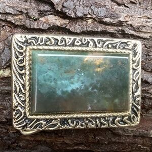 Vintage Beautiful Blue/Green/Gray Stone Inlay Metal Belt Buckle